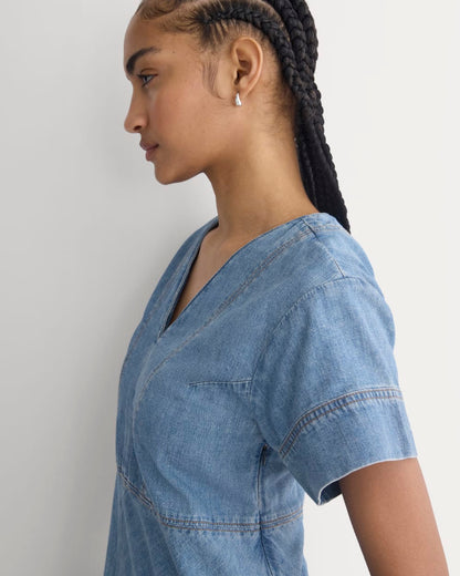 Denim Short-Sleeve Dress | Light Indigo