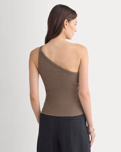 RetroSoft Cotton One-Shoulder Tank | Deep Taupe
