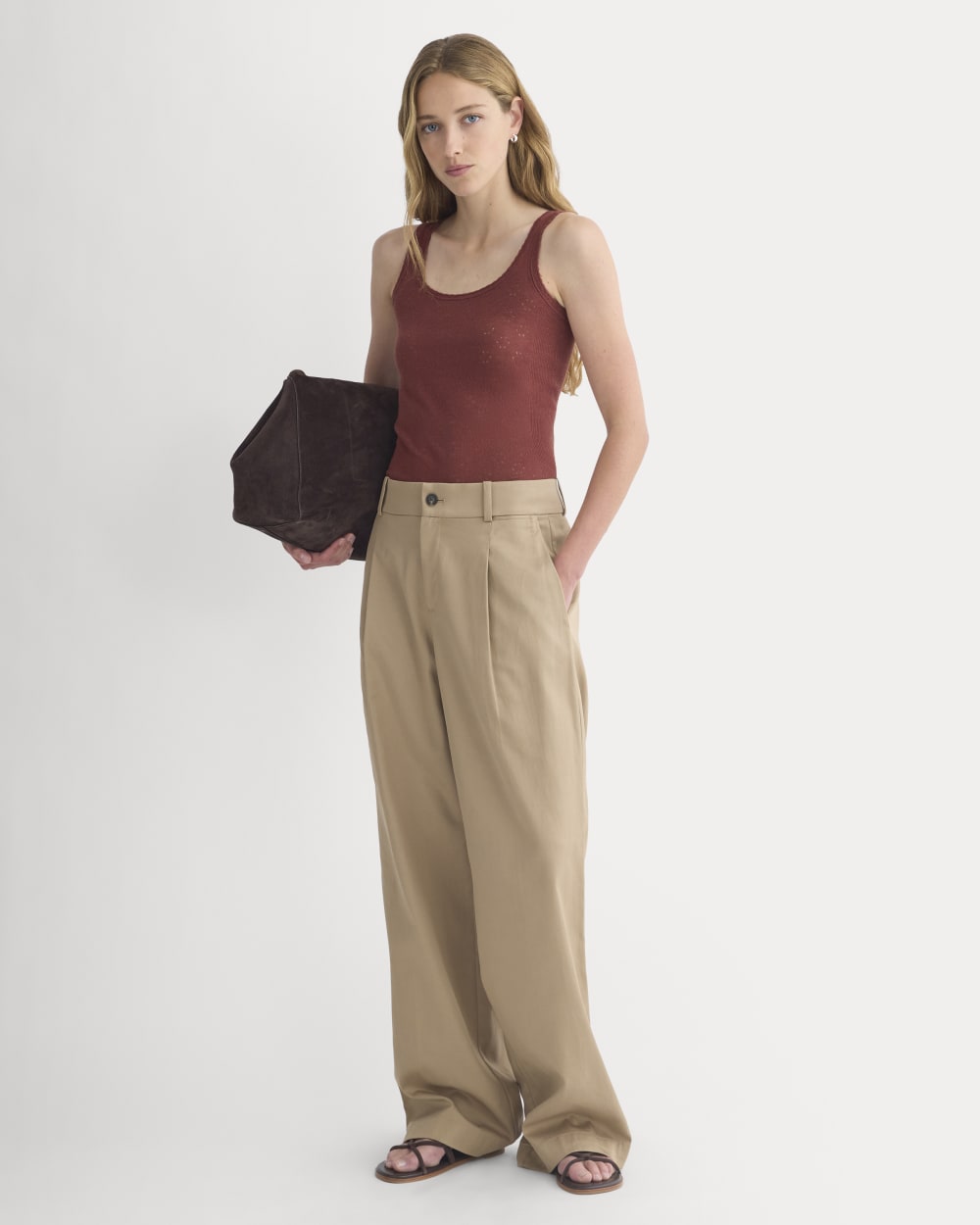 Lace-Trimmed Tank in Fine Linen | Henna Red