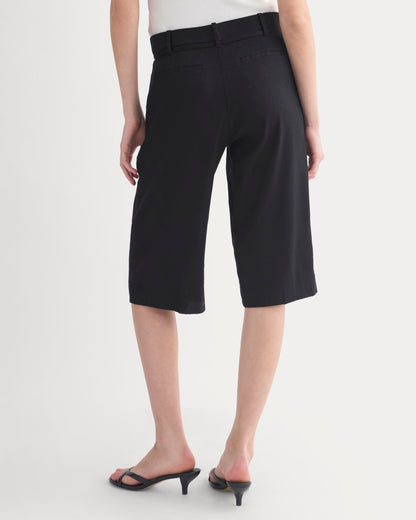 Long Tailored Short in Stretch Linen | Black