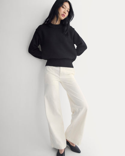 Oversized Cocoon Crew in Elevated Cotton | Black