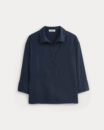 Popover Shirt in Linen | Navy