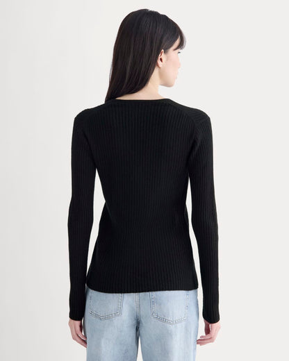 Cashmere Ribbed V-Neck Cardigan | Black