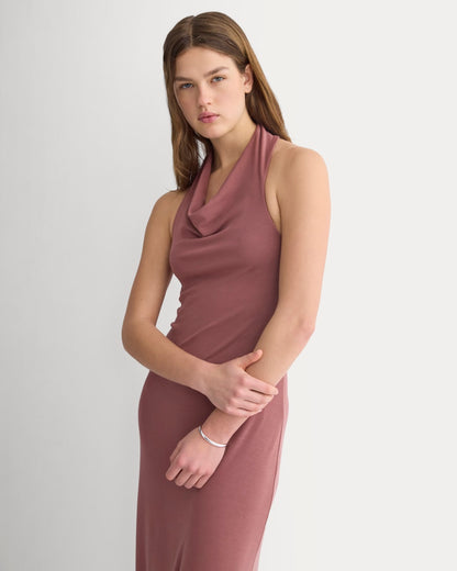 Cowlneck Halter Dress in Butterknit | Washed Henna