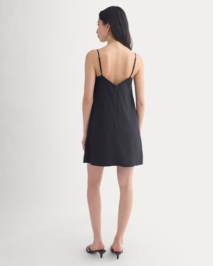 Mini Shift Dress in Stretch Linen | Black