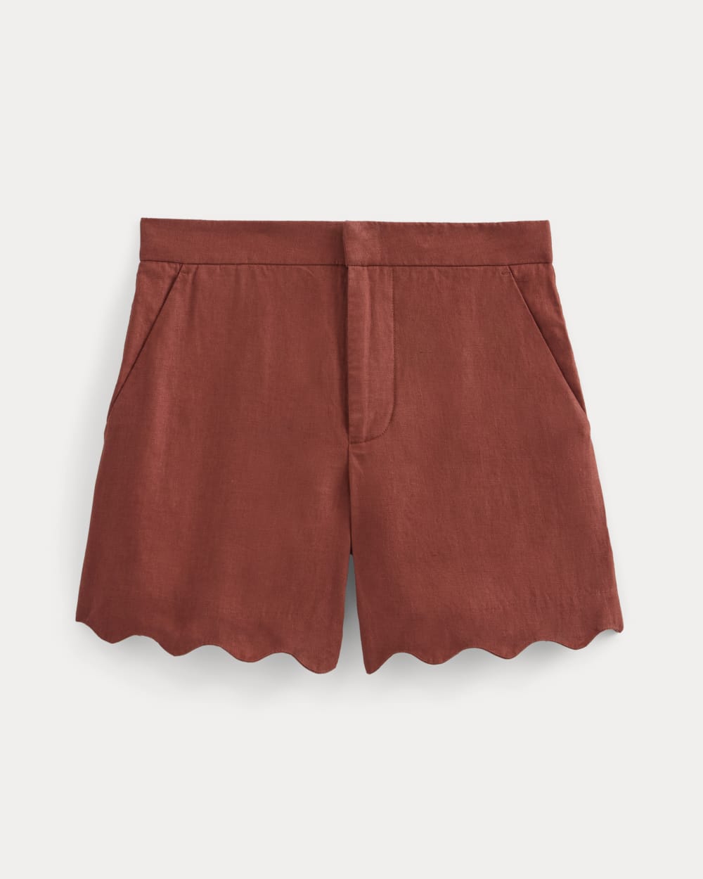 Scalloped Edge Short in Linen | Henna Red