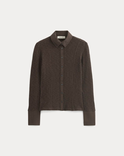 Cozy Rib Button-Up | Coffee Bean