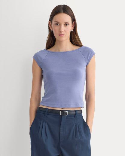 Boatneck Cap-Sleeve Top in Butterknit | Blue Dusk