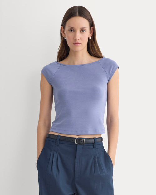 Boatneck Cap-Sleeve Top in Butterknit | Blue Dusk