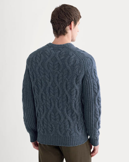 Cable Knit Crew in Luxe Merino | Heather Midnight Navy
