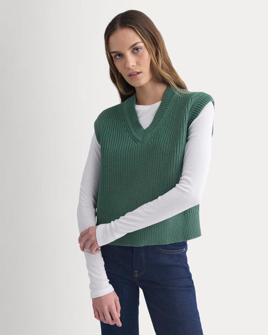 Ribbed V-Neck Vest in Everyday Cotton | Hunter Green