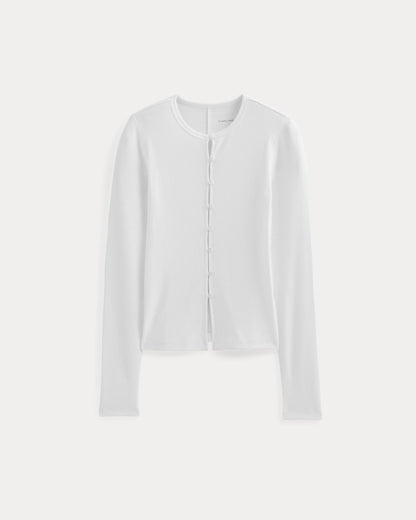 Luxe Rib Button-Up Top | White