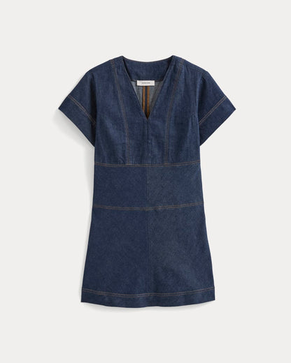 Denim Short-Sleeve Dress | Dark Indigo Rinse
