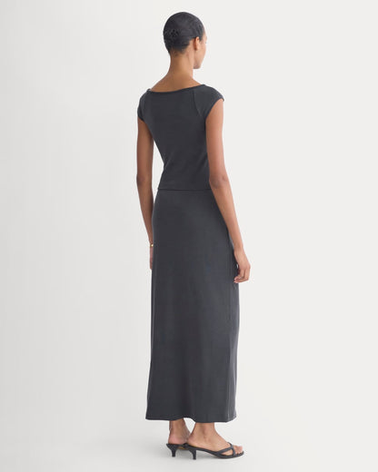Boatneck Cap-Sleeve Top in Butterknit | Black