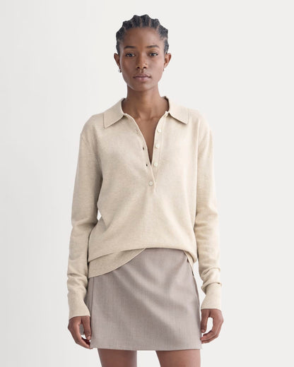 Oversized Polo Sweater in Cotton Merino | Heather Barley