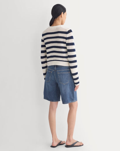 Open Knit Long-Sleeve Crew in Everyday Cotton | Canvas / Navy