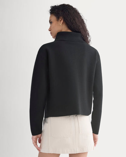 Double Knit Half-Zip in Cotton Merino | Black