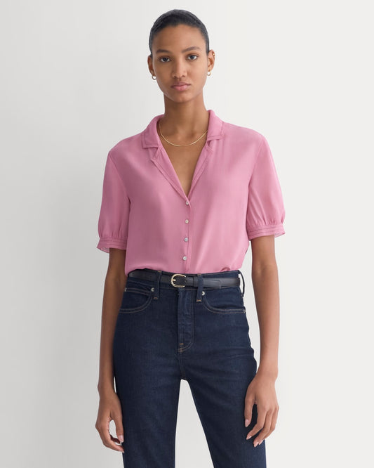 Notch Collar Shirt in Silk Georgette | Heather Rose