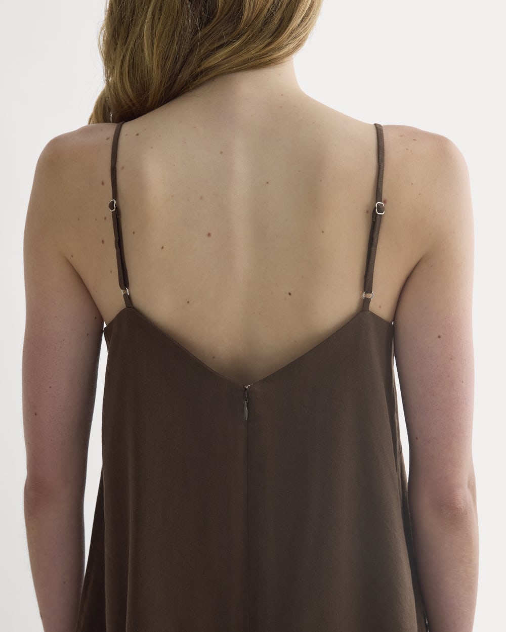 Mini Shift Dress in Stretch Linen | Dark Brown