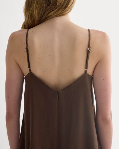 Mini Shift Dress in Stretch Linen | Dark Brown