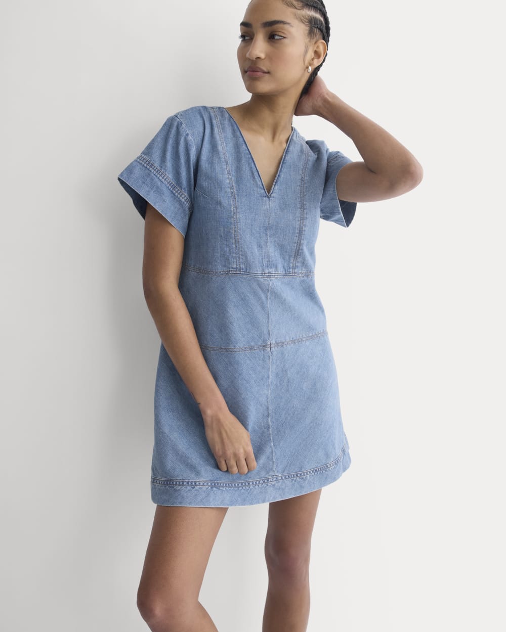 Denim Short-Sleeve Dress | Light Indigo