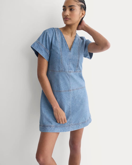 Denim Short-Sleeve Dress | Light Indigo