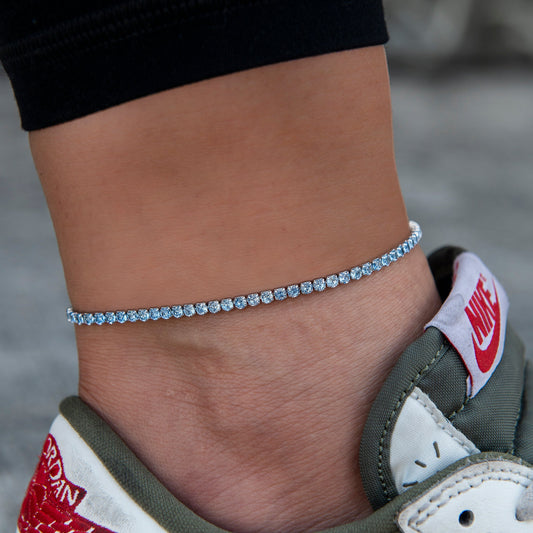 Blue Topaz Diamond Micro Tennis Anklet