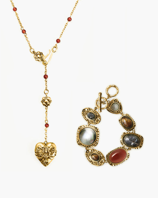 Athena Bracelet & Carnelian Veil Lariat Necklace Set