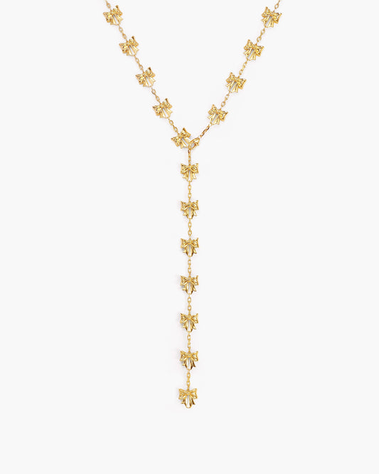 Bow Lariat Long Necklace in Gold