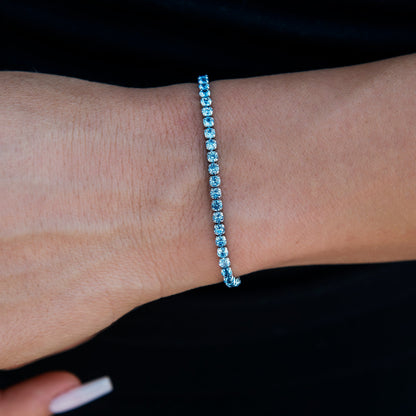 2MM Blue Topaz Micro Tennis  Bracelet in White Gold