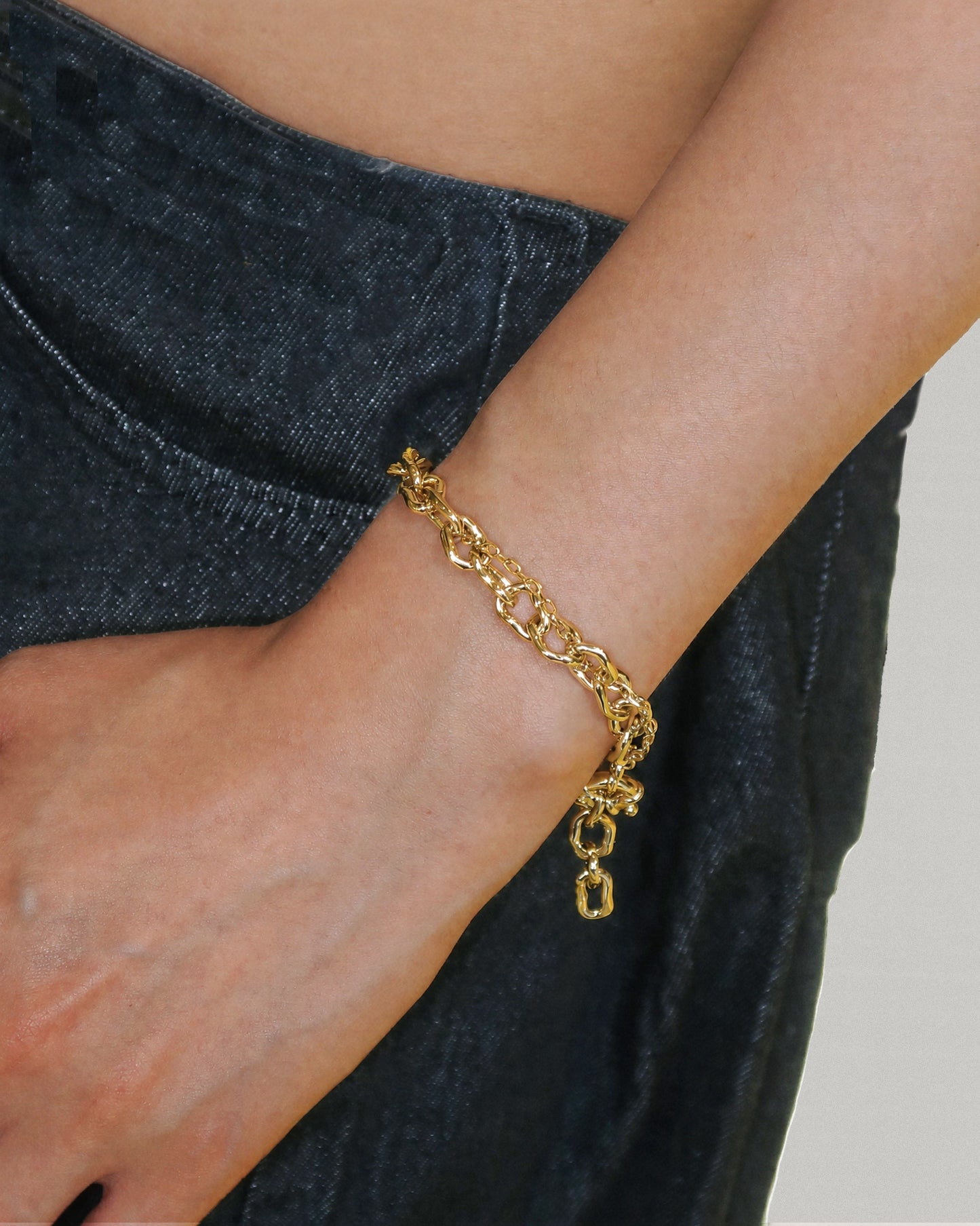 Molten Dual Chain Bracelet in Gold