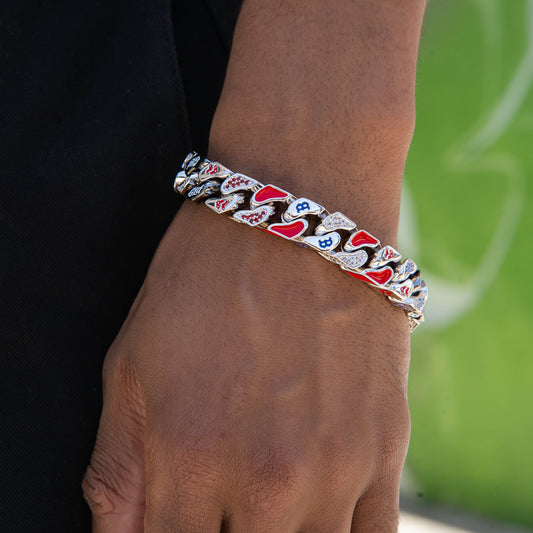 Boston Red Sox Official MLB Stealth Cuban Bracelet in White Gold