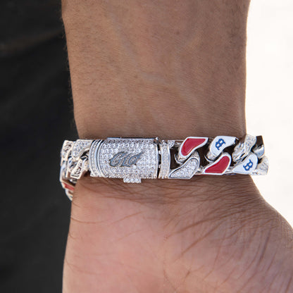 Boston Red Sox Official MLB Stealth Cuban Bracelet in White Gold
