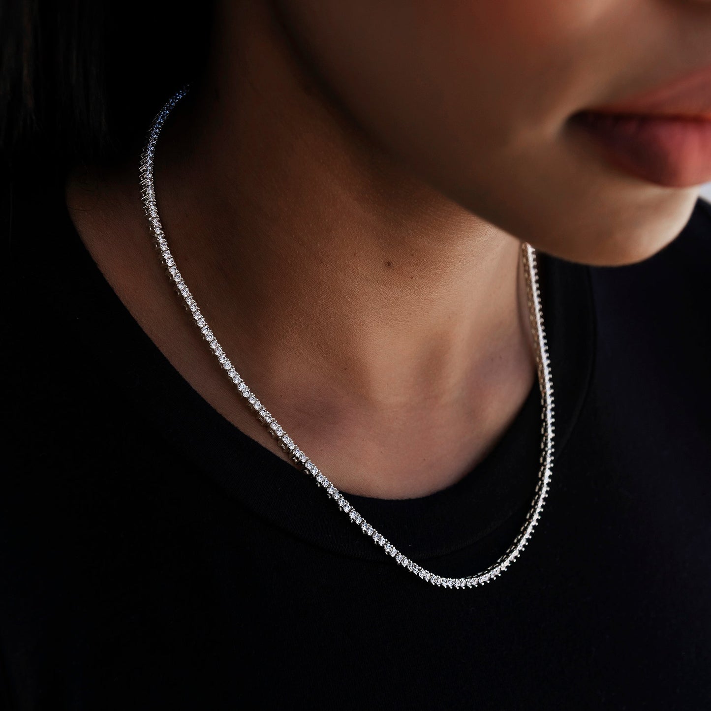 3 Prong Tennis Necklace in White Gold -2mm