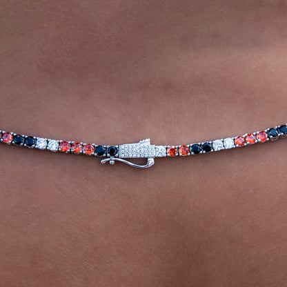 3MM Diamond Tennis Necklace - Black Orange White