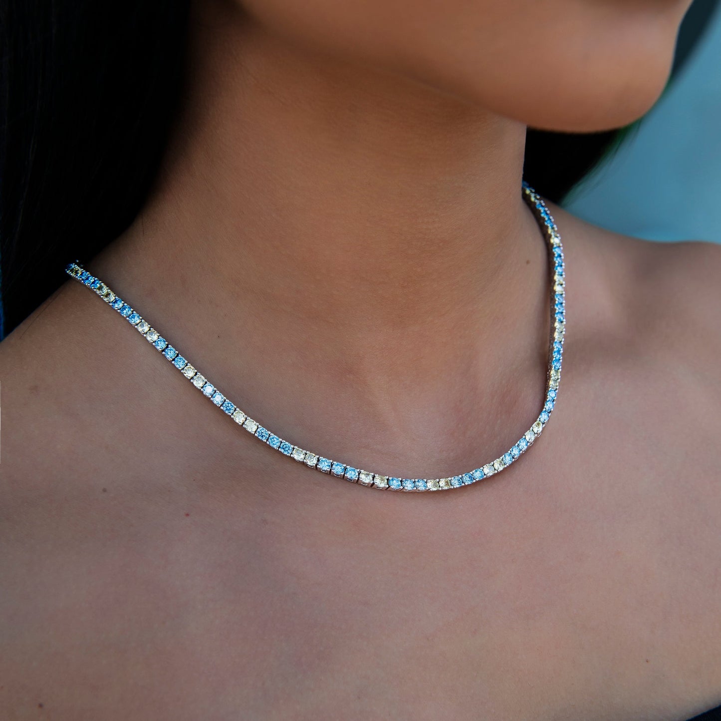 3MM Diamond Tennis Necklace - Turquoise Yellow