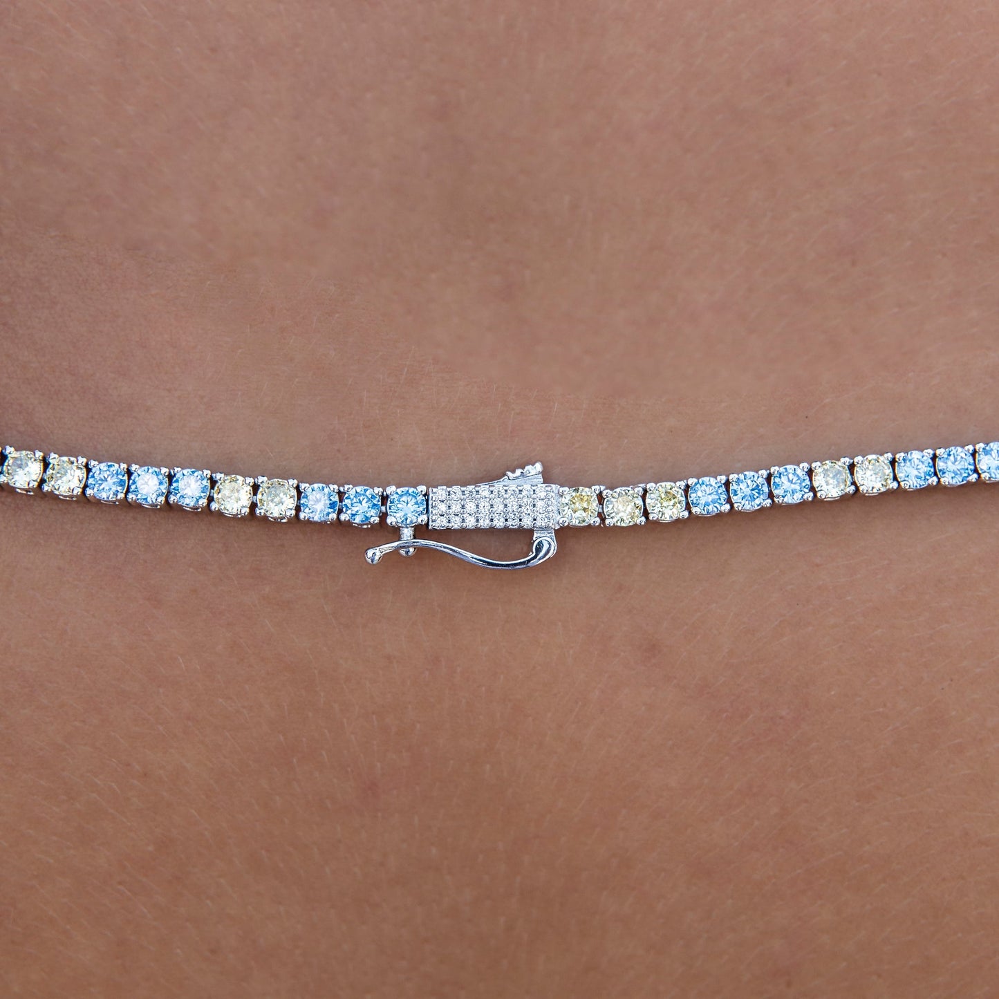 3MM Diamond Tennis Necklace - Turquoise Yellow