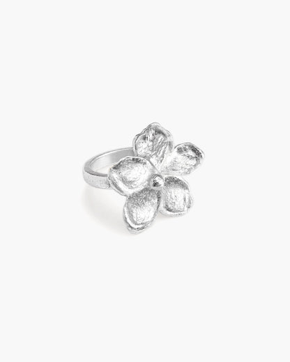 Textured Floral Ring in Silver