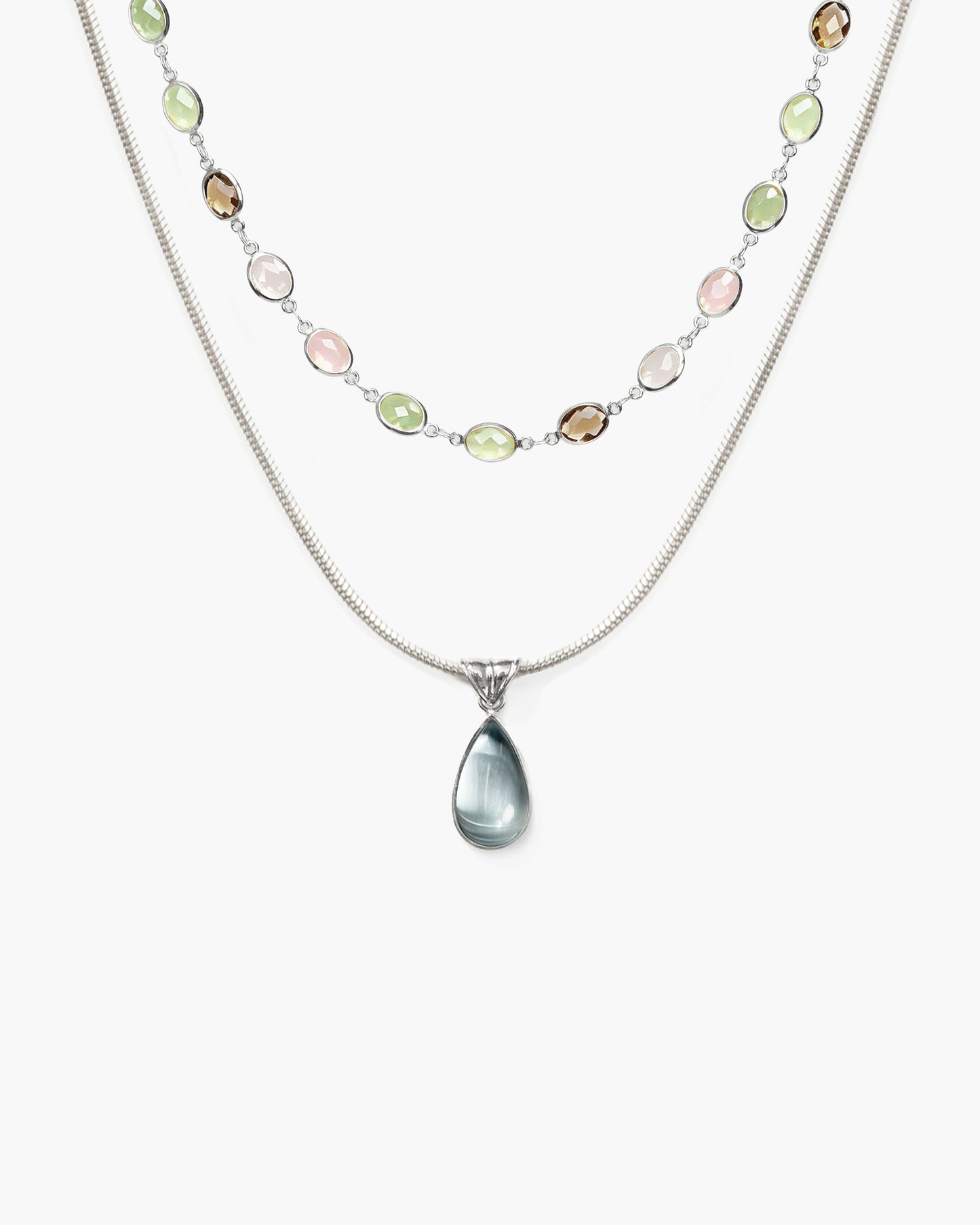 Waterdrop & Whimsical Romance Stone Necklace Set in Silver