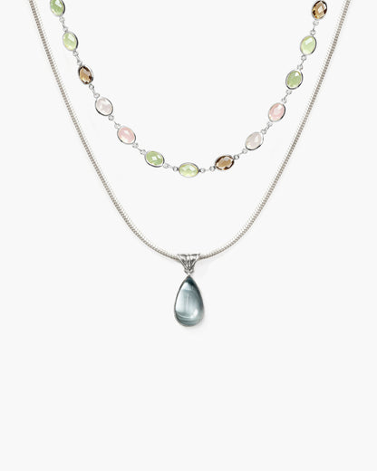 Waterdrop & Whimsical Romance Stone Necklace Set in Silver