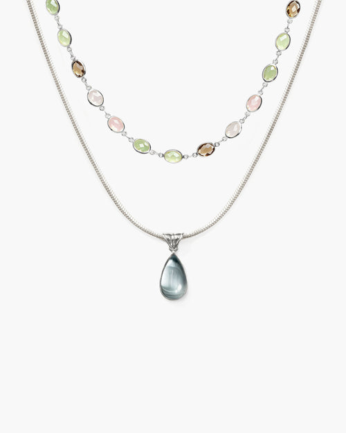 Waterdrop & Whimsical Romance Stone Necklace Set in Silver