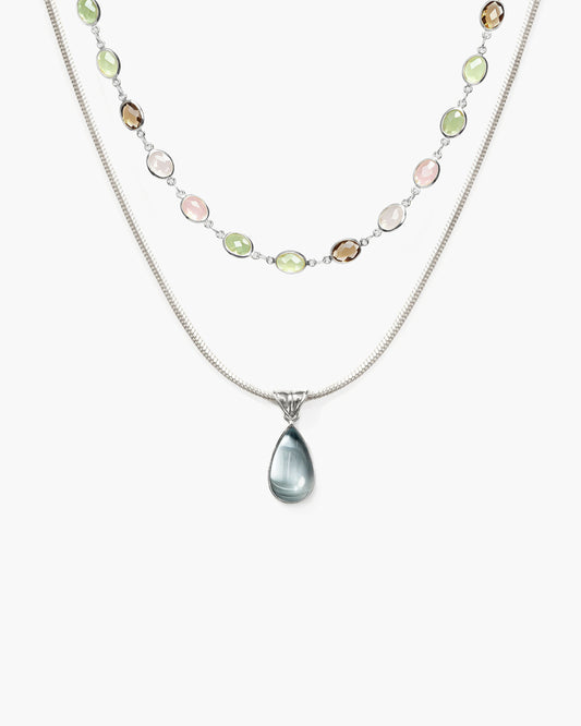 Waterdrop & Whimsical Romance Stone Necklace Set in Silver