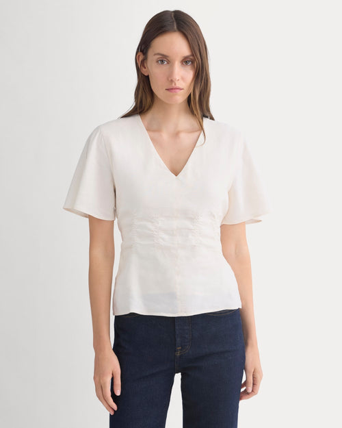 Cinched Top in Stretch Linen | Bone