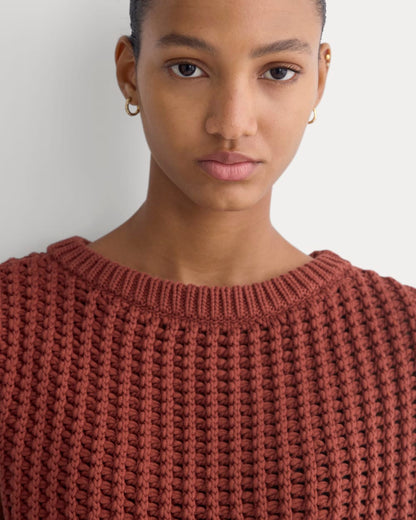Open-Knit Tunic Vest in Elevated Cotton | Henna Red