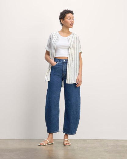 The Bib Shirt in Linen | Bone/Navy