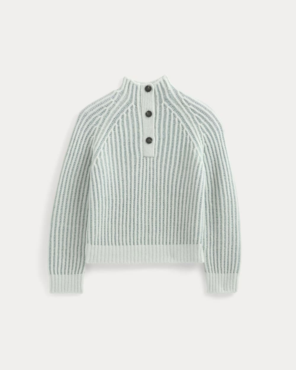 Funnel-Neck Ribbed Henley Sweater | Chalk Blue / Grey Mist Vertical Stripe