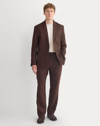 Soyeux Linen Pleated Trouser | Dark Brown
