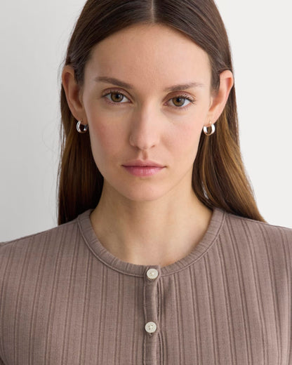 Cardigan in Pointelle | Heathered Chocolate Chip
