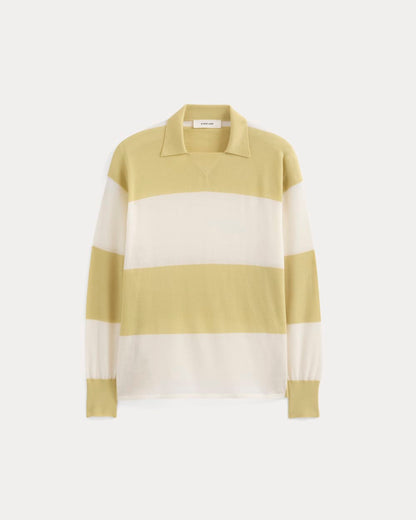 Oversized Polo in Ultrafine Merino | Double Cream / Bone Rugby Stripe
