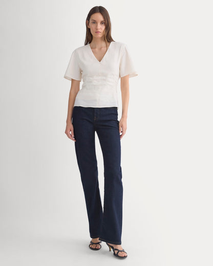 Cinched Top in Stretch Linen | Bone